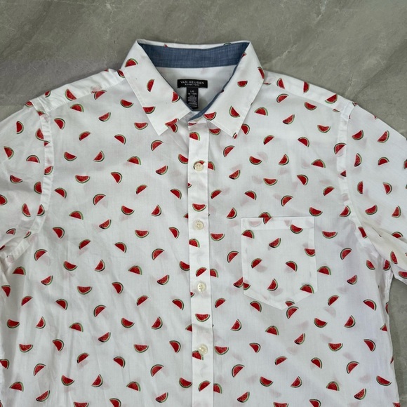 Men’s Van Heusen Never Tuck Watermelon Button Down Short Sleeve Shirt Large - Picture 2 of 16